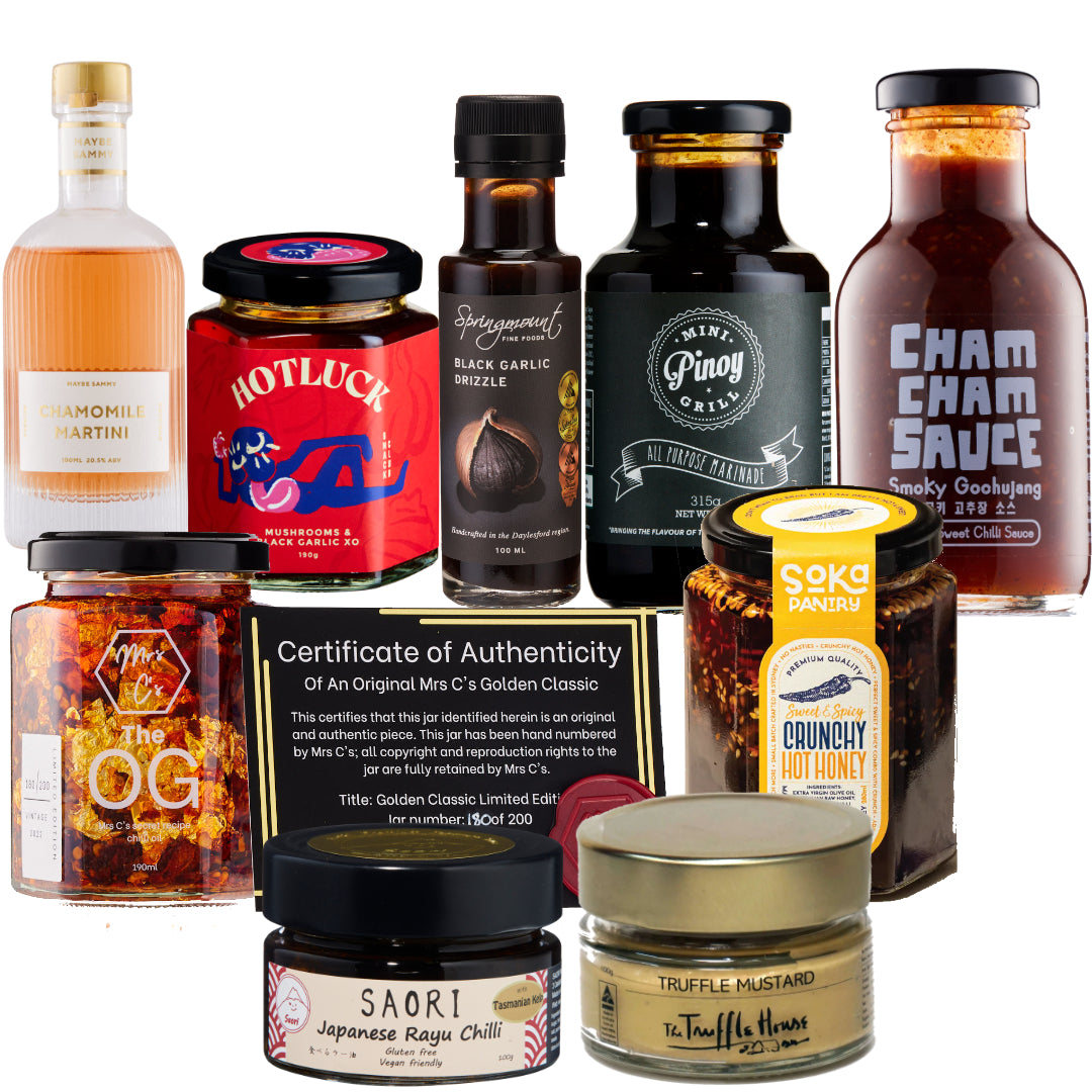 Asian BBQ Gift Box with gourmet sauces, oils, and a certificate of authenticity for a flavorful culinary experience.