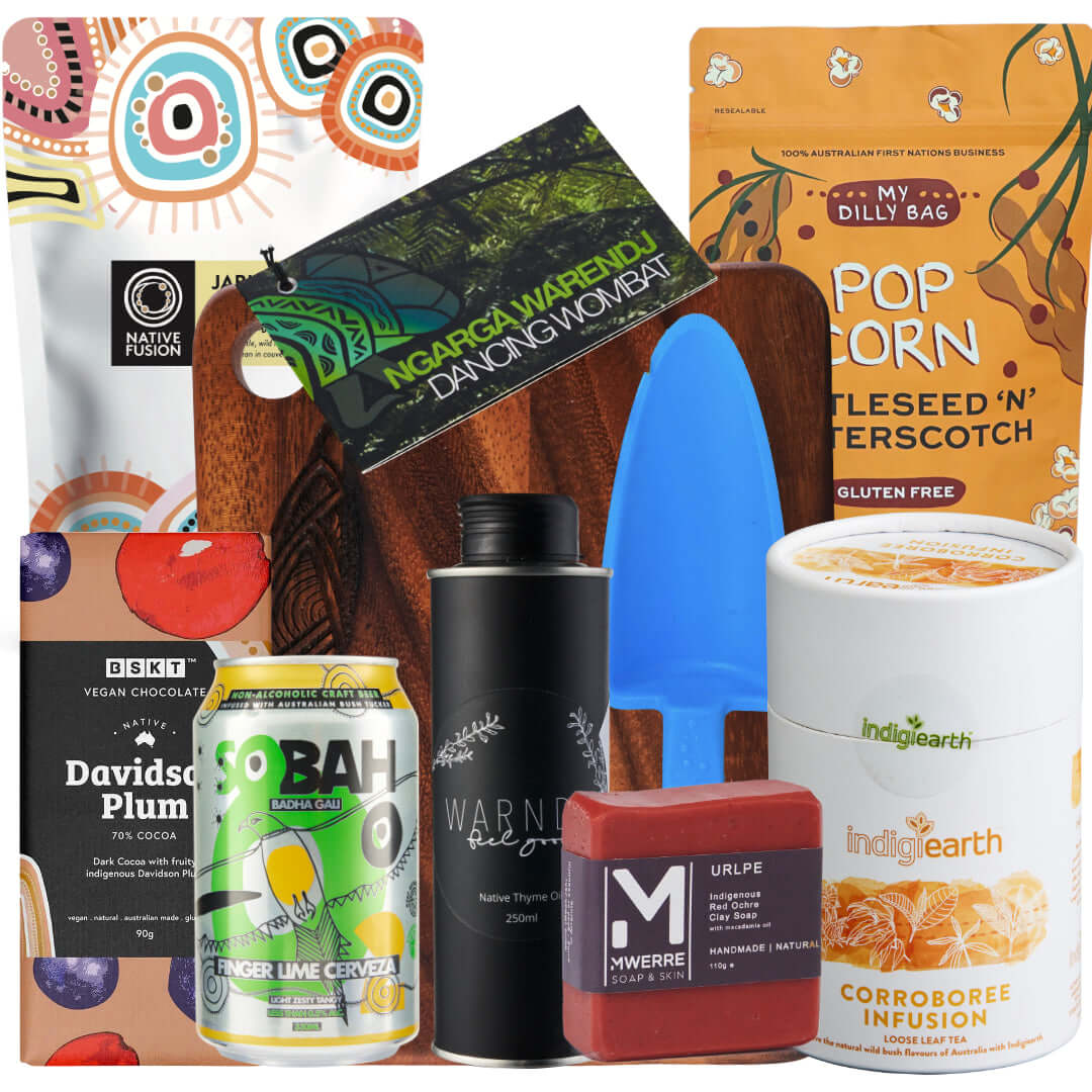 The Indigenous Box large gift collection featuring Australian snacks, drinks, and artisan products for pre-order.