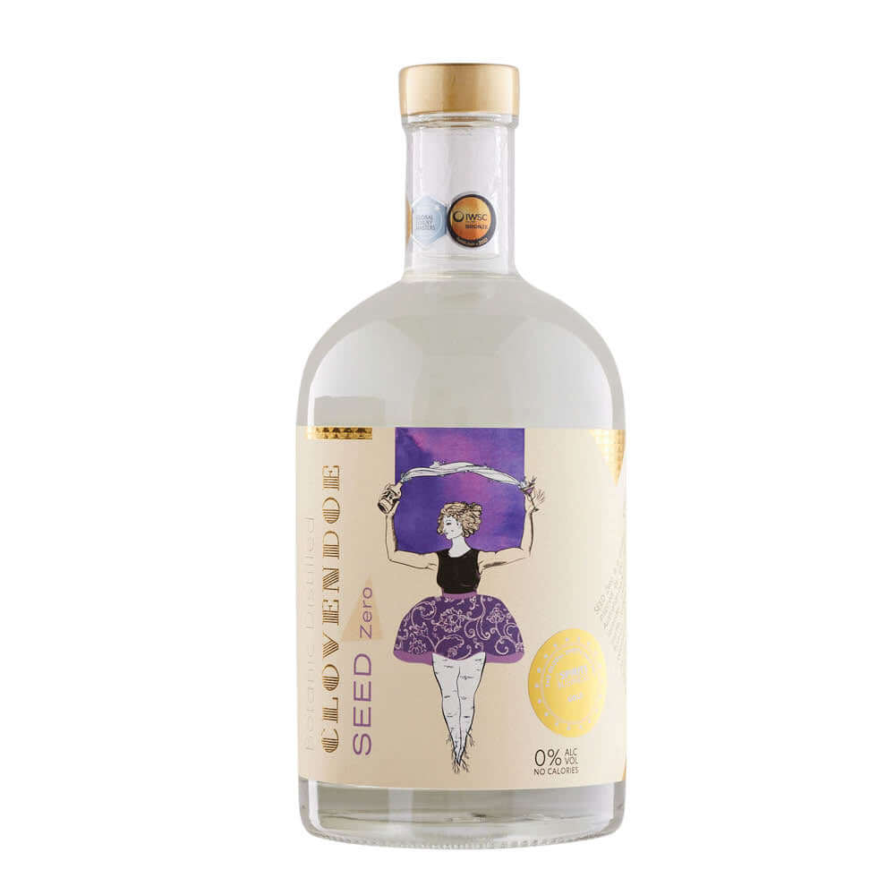 Clovendoe ZERO non-alcohol botanical spirit bottle, 500ml, handcrafted, sugar-free, gluten-free, 0% ABV.