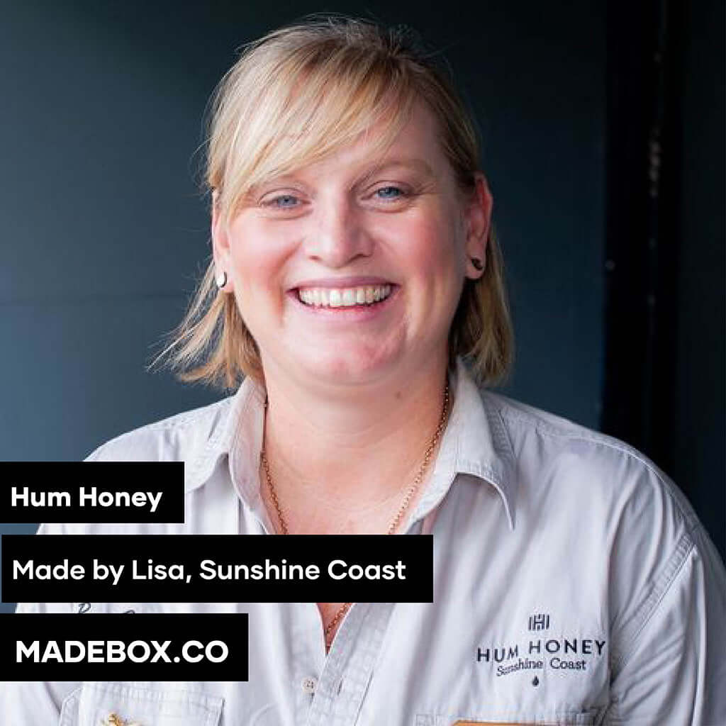 Lisa from Sunshine Coast smiles, showcasing Hum Honey, a premium Australian honey product.