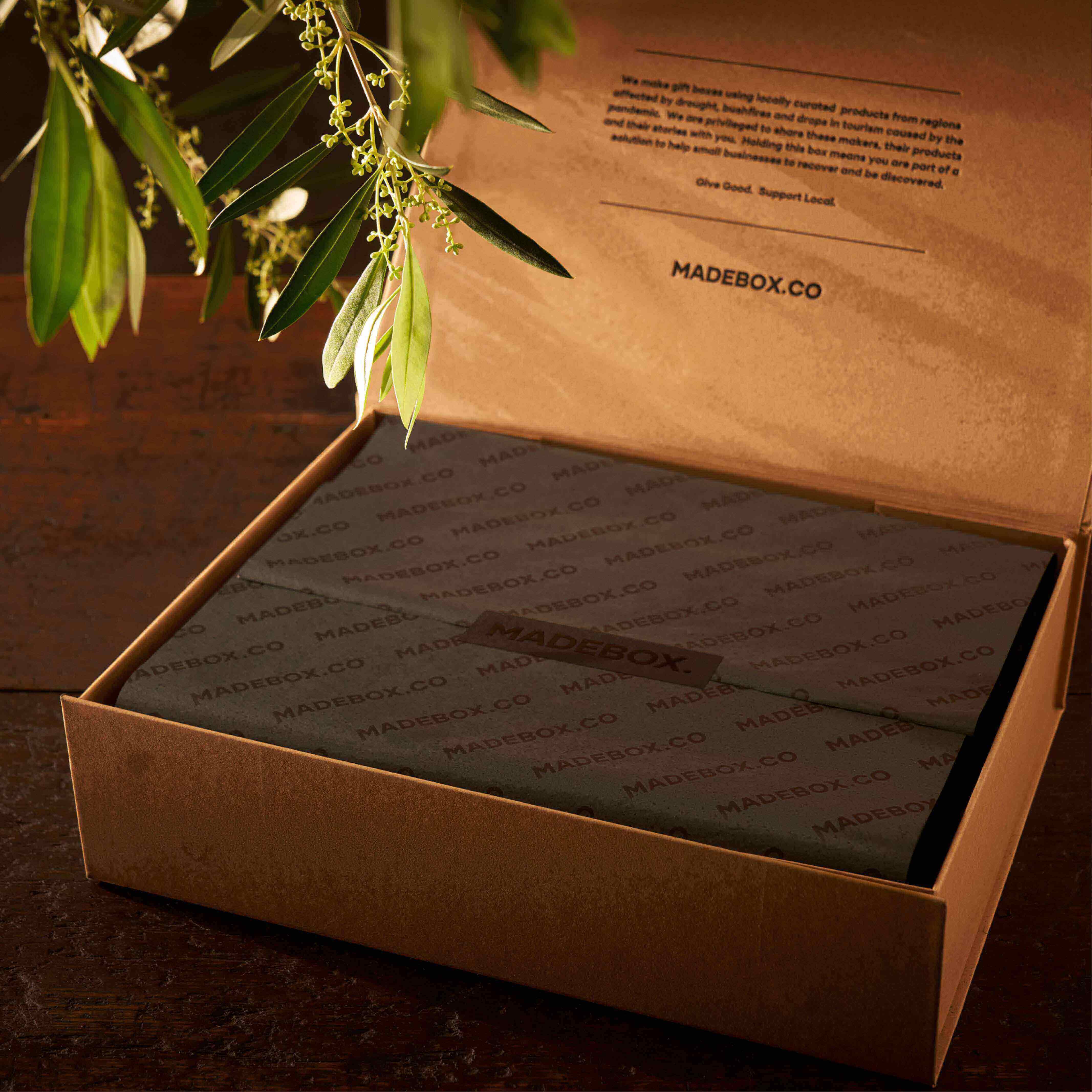 Opened gift box showcasing quality packaging from MadeBox.co, perfect for pre-order Christmas gifts.