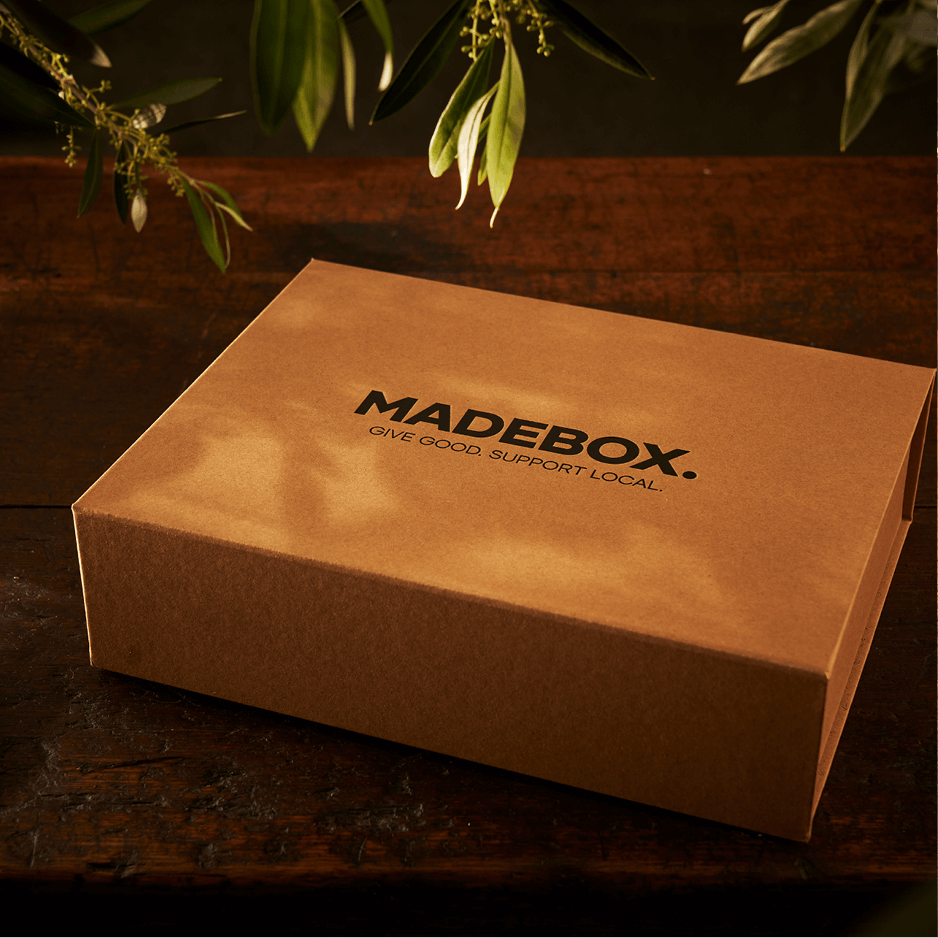 MADEBOX gift box featuring a rustic design, promoting local Australian products for the Asian BBQ Box pre-order.